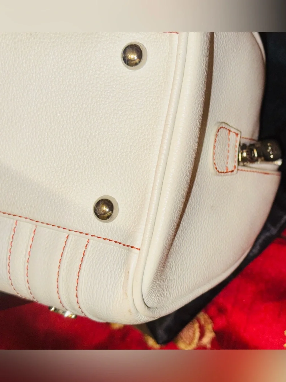 MCM - Creamy White Pebbled Leather Mini Boston w/ Gold Hardware